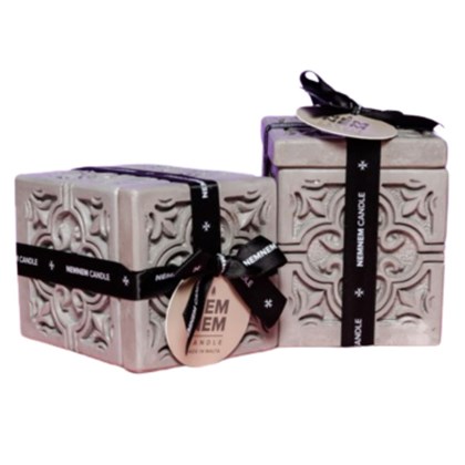 Maltese Tile Large Cube Candle Jar - Gray Cream Caramel