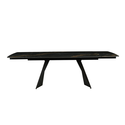 Extendable Dining Table - Black-Gold Chinese Ceramic Top with Black Metal Frame