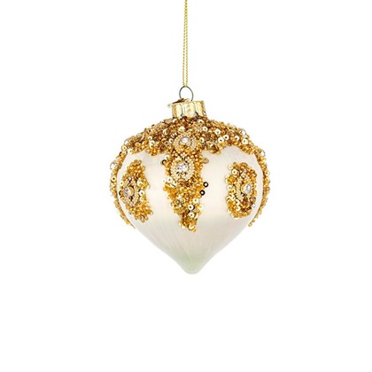 Melissa White Gold Glass Ornament