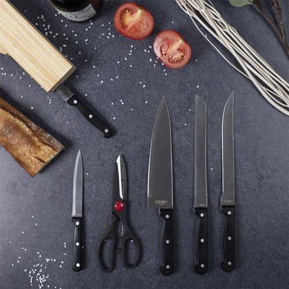 Block Of 5 M6 Kitchen Knives And Scissor