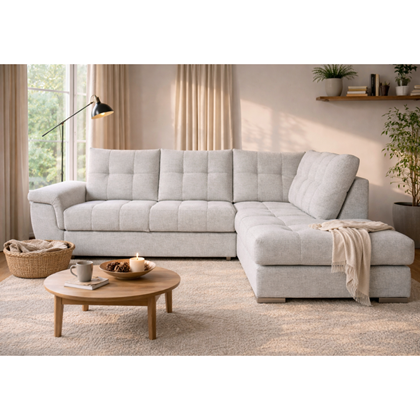 Sofa 3-Seater with Pull-Out Bed & Right Storage – Pale Grey
