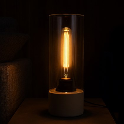 Glass Shade Concrete Cylinder E27 Industrial Table Lamp