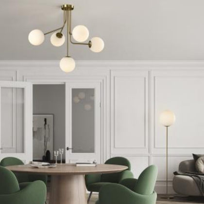 5-Light Chandelier – Matt Antique Gold & Opal