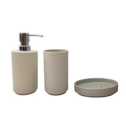 Beige Bathroom Set 3PCS - Soap Dispenser Soap Holder & Toothbrush Holder