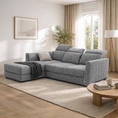 Sofa 3-Seater with Pull-Out Bed + Chaise Longue Left – Grey