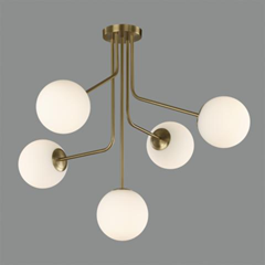 5-Light Chandelier – Matt Antique Gold & Opal
