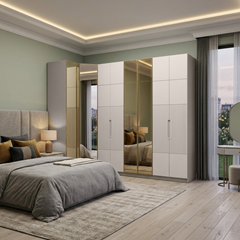 L-Shaped Wardrobe Set – Sand Beige