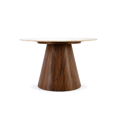 Travertine Round Dining Table - Walnut Base (4-Seater)