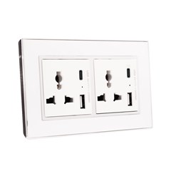 2 Gang 13Amp Socket USB-C – White Mirror Frame