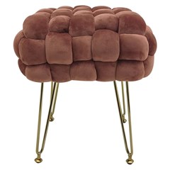 Woven Pouf in Pink Velvet With Adjustable Feet