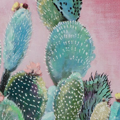 Green Cactus Art - Pink Background 80x80 cm