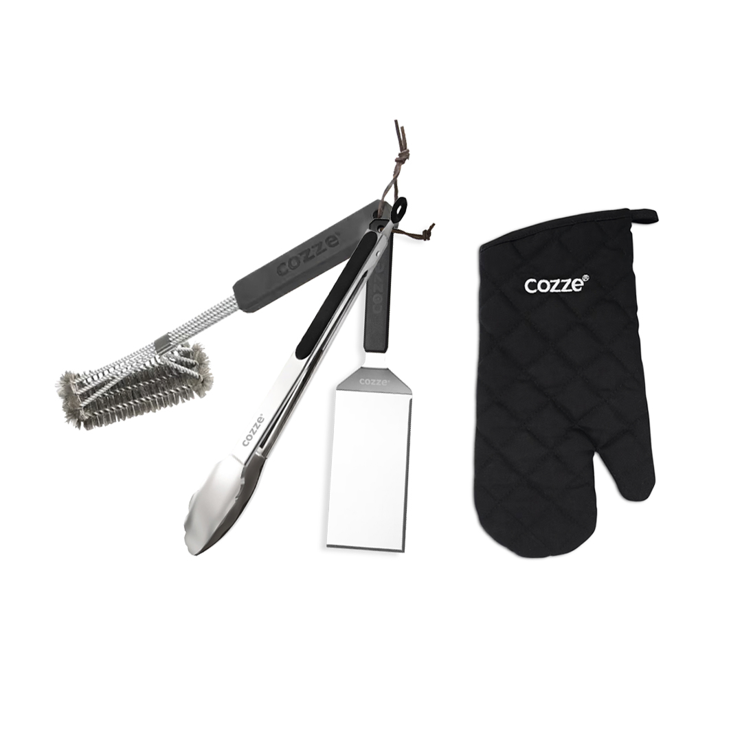 Set 4-Piece Spatula Tong Grill Brush Glove