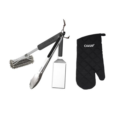 Set 4-Piece Spatula Tong Grill Brush Glove