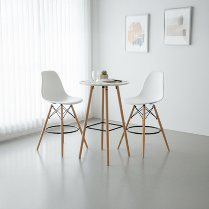 Bar Table White + 2 Bar Chairs – White & Beech Set