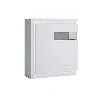 Low Display Cabinet 2 Doors – White Alpine & White Glass