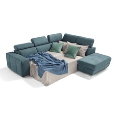 L-Shape Sofa Bed Adjustable Headrests and Pouff Container