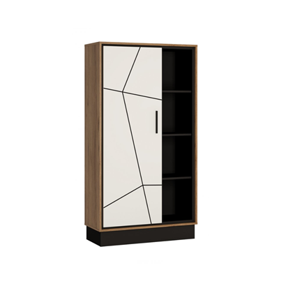 1D Bookcase/Wardrobe – Cat Oak/Black Panel/White