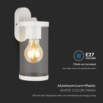 E27 Wall Lamp Holder Clear Pc White Body