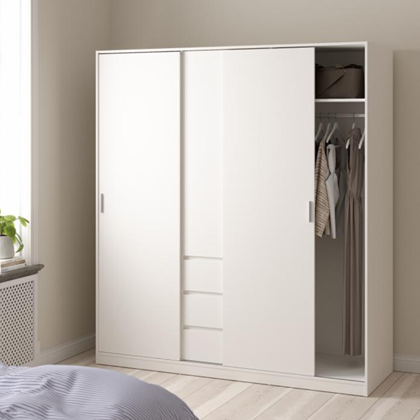 Wardrobe with 2 Sliding Doors, 1 Door & 3 Drawers – White