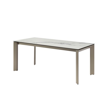 Dining Table Glass Gloss Top White Beige Legs 180x90