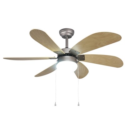 Milan Nickel & Light Wood Ceiling Fan with Light