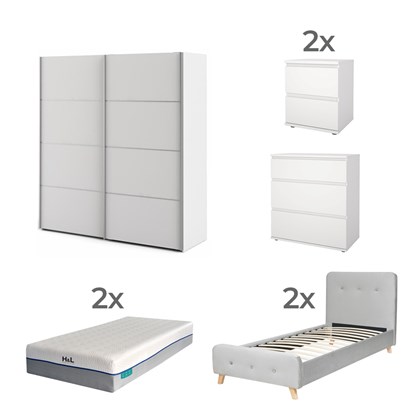 Verona Bedroom Set2 90*2 with Mattresses - White & Light Grey