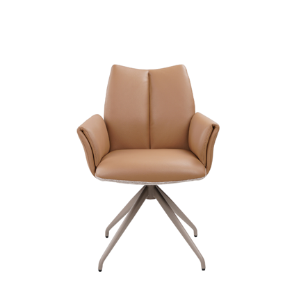 Swivel Dining Chair – Brown Leather & Beige