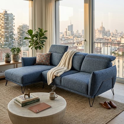 Sofa 2-Seater Large Lateral + Chaise Longue Left – Denim Blue