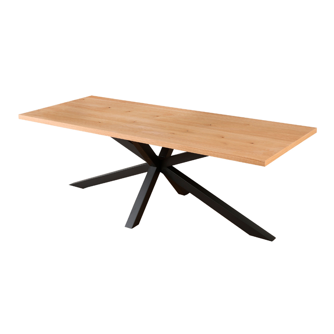 Rectangular Oak Veneer Dining Table with Black Metal Cross Legs – 220 cm