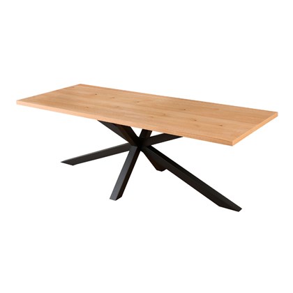 Rectangular Oak Veneer Dining Table with Black Metal Cross Legs – 220 cm