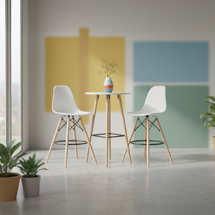 Bar Table White + 2 Bar Chairs – White & Beech Set