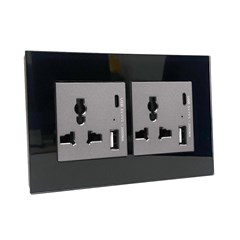 2 Gang 13Amp Socket USB-C Black Temp Glass