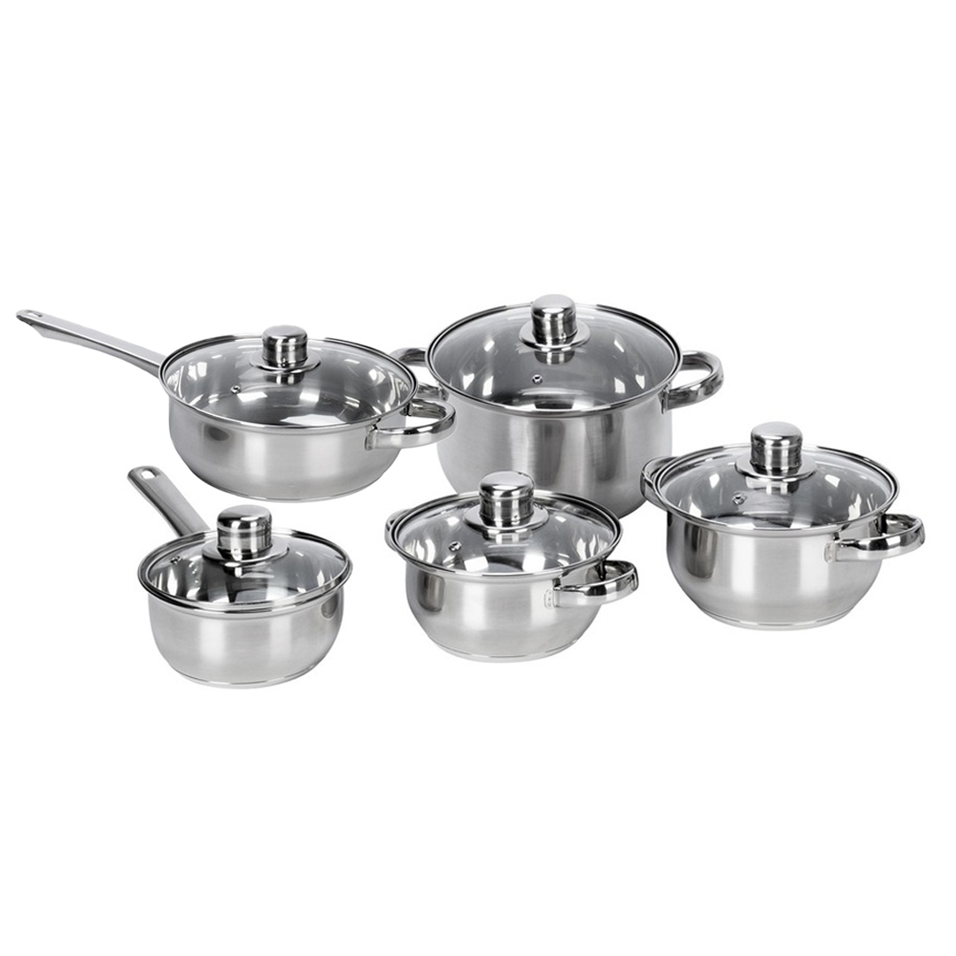 Set Of Steel Pots With Glass Lids