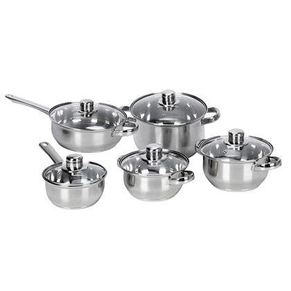 Set Of Steel Pots With Glass Lids