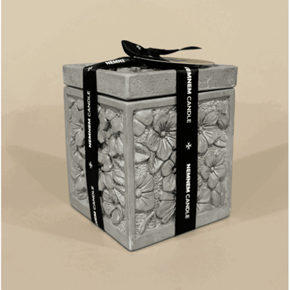 Grey Fjura Small Cube Candle Cotton Flower