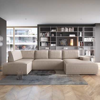 Corn Sofa Bed 140 with Chaise – Right 349cm, Light Beige