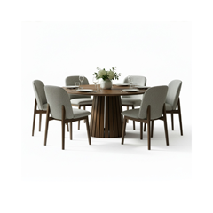 Dining Table with Walnut Chair – Light Grey & Walnut