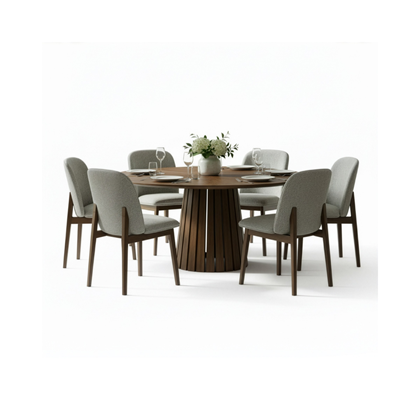 Dining Table with Walnut Chair – Light Grey & Walnut