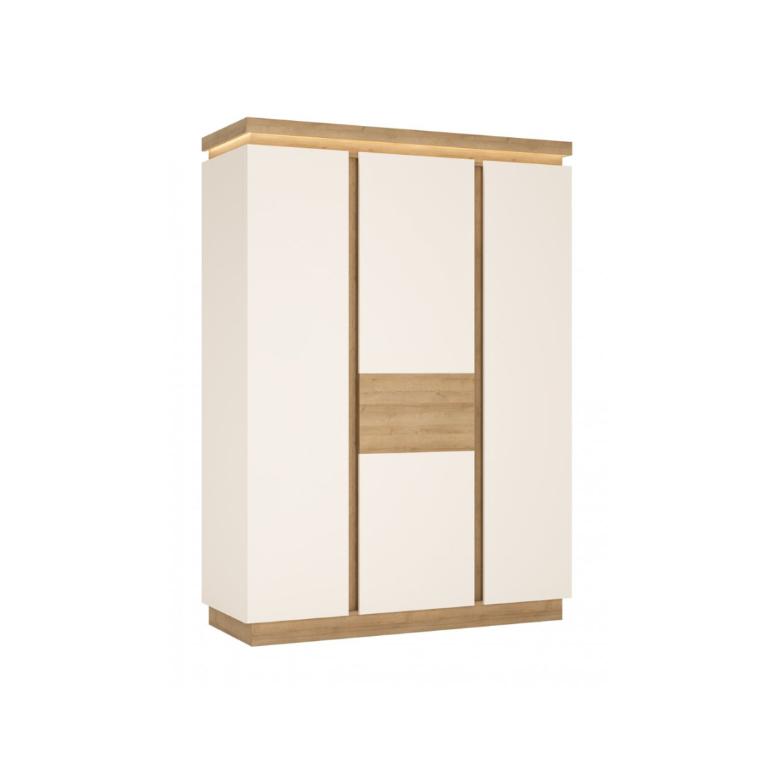 3 Doors Wardrobe – Riviera Oak Light & White High Gloss