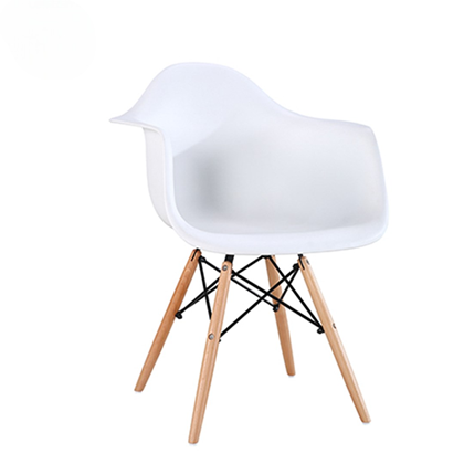 Arm Chair Wooden Leg With Metal Frame in White