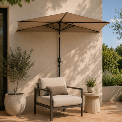 Set Steel Half Umbrella 2.7m Light Brown & Dark Grey Base with Black Half Base