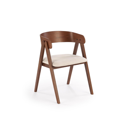 Walnut Dining Chair - Light Beige Fabric