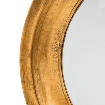 Rustic Golden Glass Wood Round Mirror 71cm