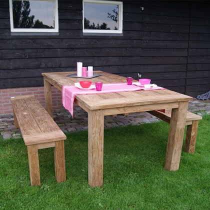 Natural Teak Garden Table with 2 Benches
