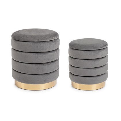Darina Grey Set of 2 Pouf With Container