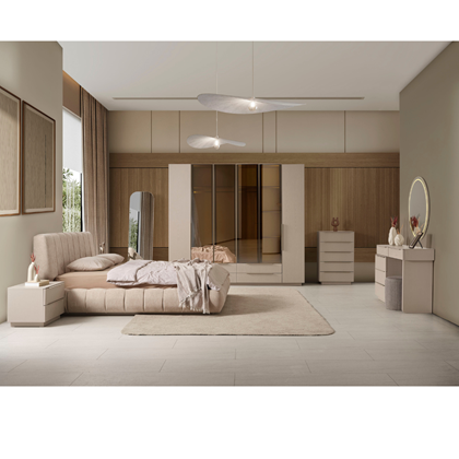Bedroom Set 180x200cm - Cream & Dark Walnut