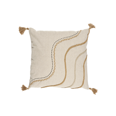 Cushion with Pompons – Beige & White