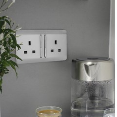 Trendi 2 Gang Modern Glossy Screwless 13 Amp Long Socket Plug Silver