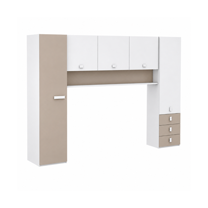 Set Bridge Bed with Slats & Drawer 90x200 – Matt White & Clay