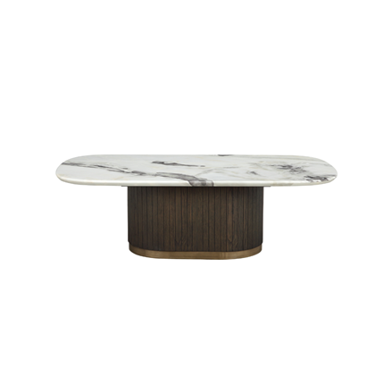Coffee Table 130x70x40 cm - Ceramic Marble Effect Top with Dark Brown Oak MDF